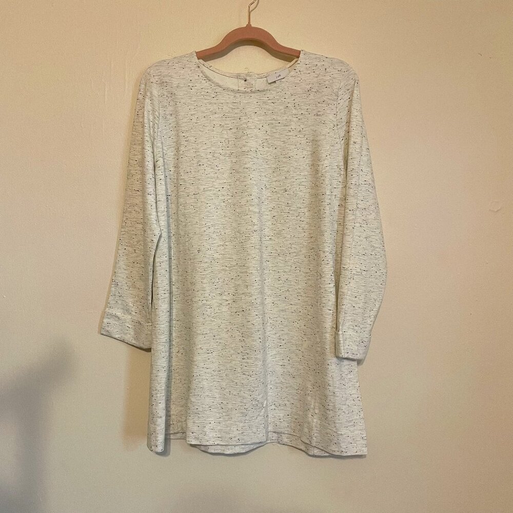 🔥 J. Jill | White/Gray Speckled Ponte Knit Button-Back Scoop Neck Tunic Top M